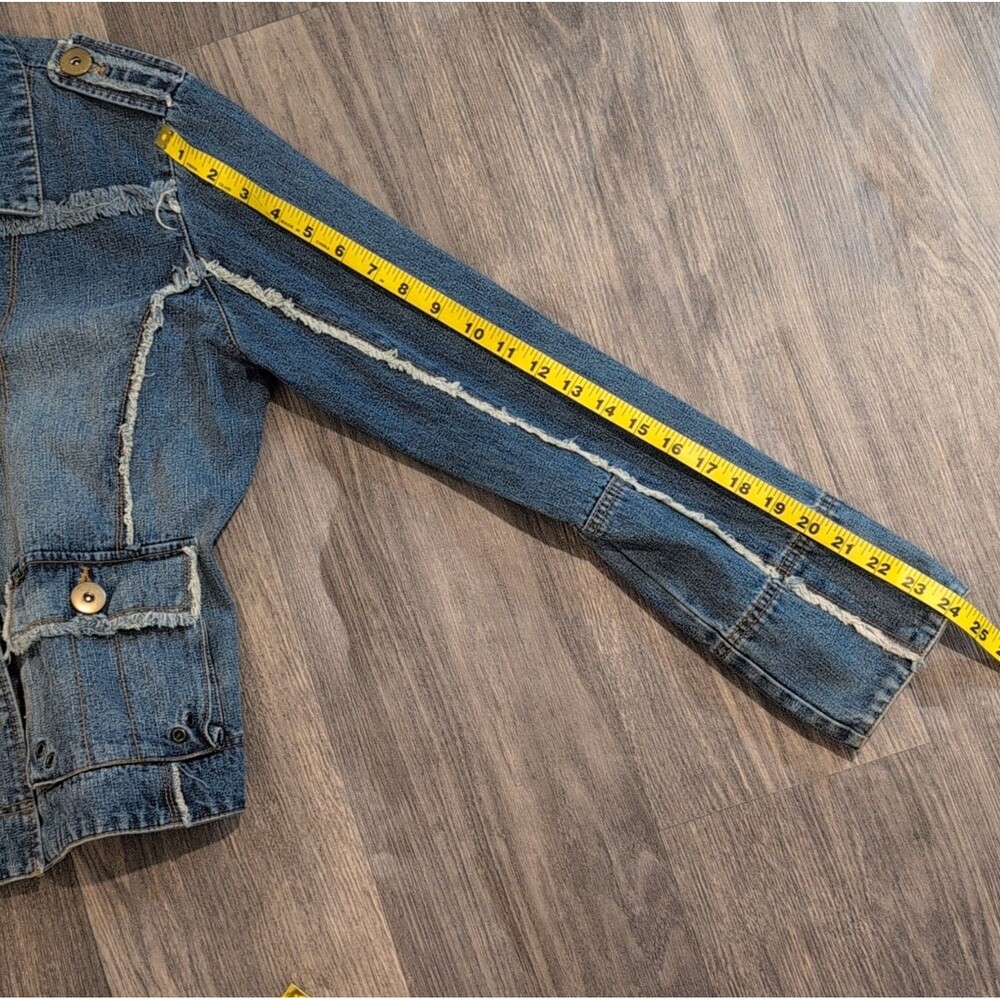 Angel Kiss Women's Blue Frayed Denim Jacket Button Front With Pockets Size XL - Picture 8 of 8